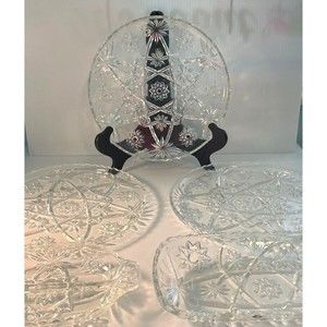 LOT/5 Vintage Serving Pieces Anchor Hocking Prescut Clear EAPC Star of David EUC